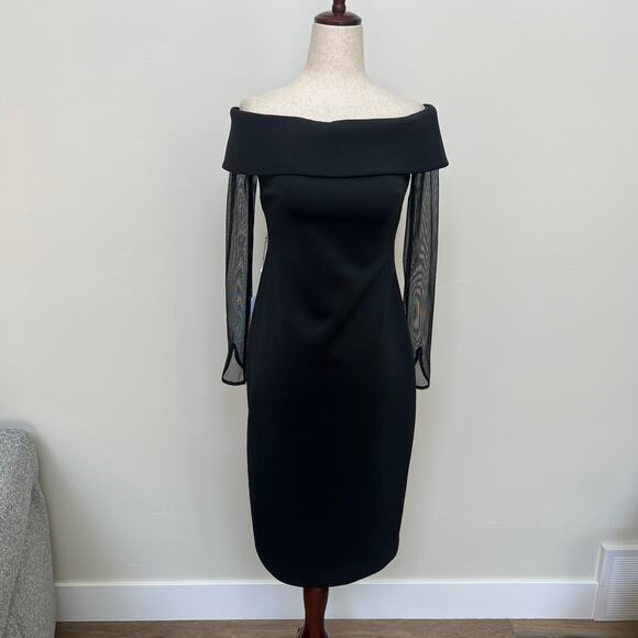 SIENA Women's Illusion-Sleeve Off-The-Shoulder Dress Size 2 In Black - Picture 2 of 10